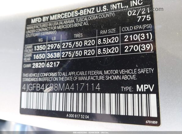 4JGFB4KB8MA417114 2021 MERCEDES-BENZ GLE 350 Silver Widok komory silnika