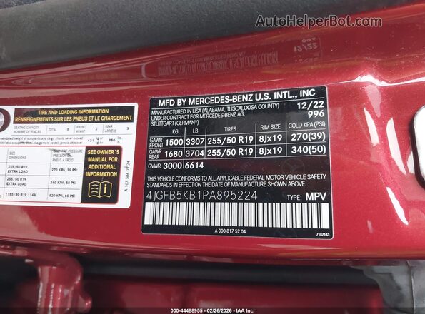 4JGFB5KB1PA895224 2023 MERCEDES-BENZ GLE 450 Красный Вид подкапотного пространства