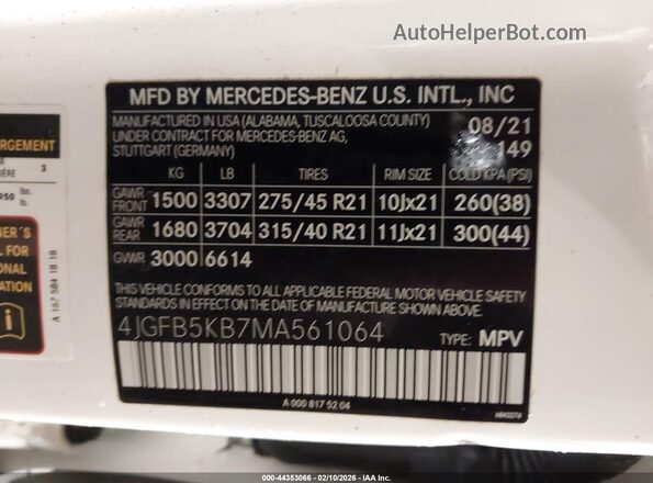 4JGFB5KB7MA561064 2021 MERCEDES-BENZ GLE 450 Белый Вид подкапотного пространства