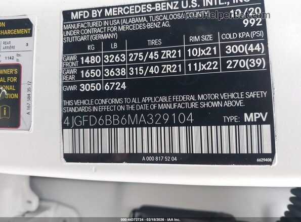 4JGFD6BB6MA329104 2021 MERCEDES-BENZ AMG GLE 53 COUPE White Vista del compartimento del motor