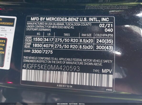 4JGFF5KE0MA420593 2021 MERCEDES-BENZ GLS 450 Black Widok komory silnika