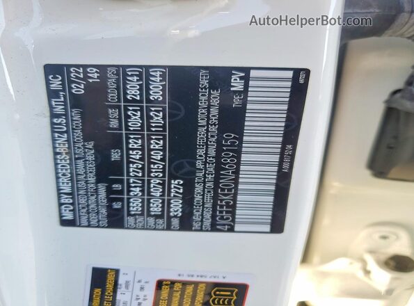 4JGFF5KE0NA689159 2022 MERCEDES-BENZ GLS Белый Вид наклейки с VIN-кодом