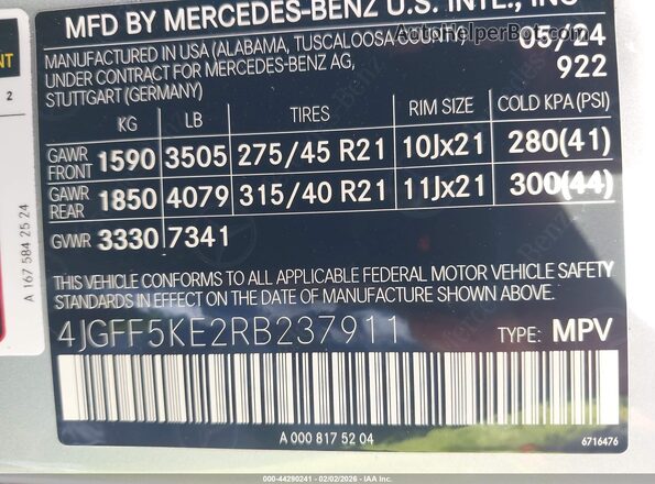 4JGFF5KE2RB237911 2024 MERCEDES-BENZ GLS 450 Серебряный Вид подкапотного пространства