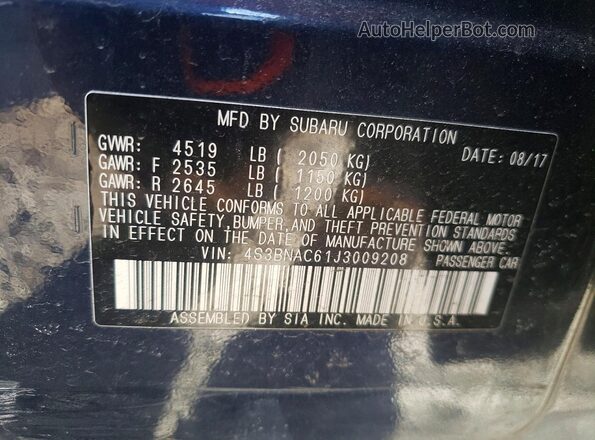 4S3BNAC61J3009208 2018 SUBARU LEGACY Black Widok komory silnika
