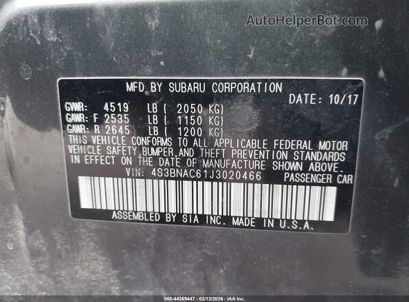 4S3BNAC61J3020466 2018 SUBARU LEGACY Blue Вид підкапотного простору