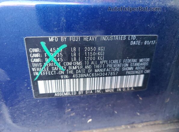 4S3BNAC65H3047857 2017 SUBARU LEGACY Синий Вид наклейки с VIN-кодом