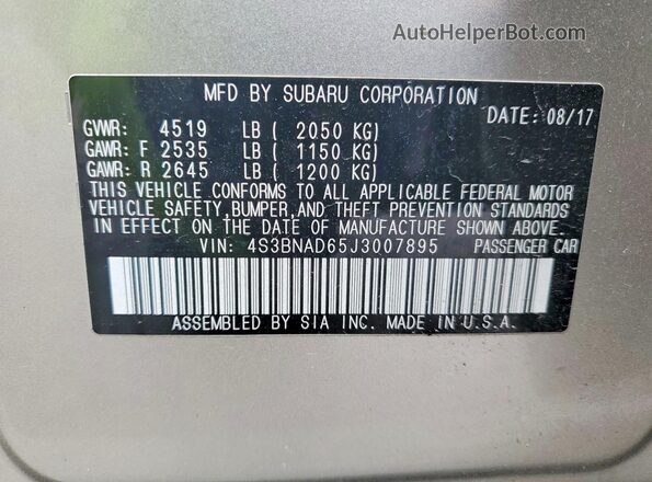 4S3BNAD65J3007895 2018 SUBARU LEGACY Бежевый Вид подкапотного пространства