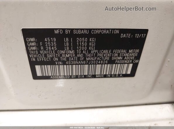 4S3BNAN67J3024826 2018 SUBARU LEGACY Белый Вид подкапотного пространства