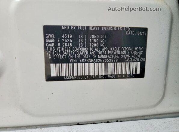 4S3BNBA62G3052229 2016 SUBARU LEGACY Белый Вид подкапотного пространства