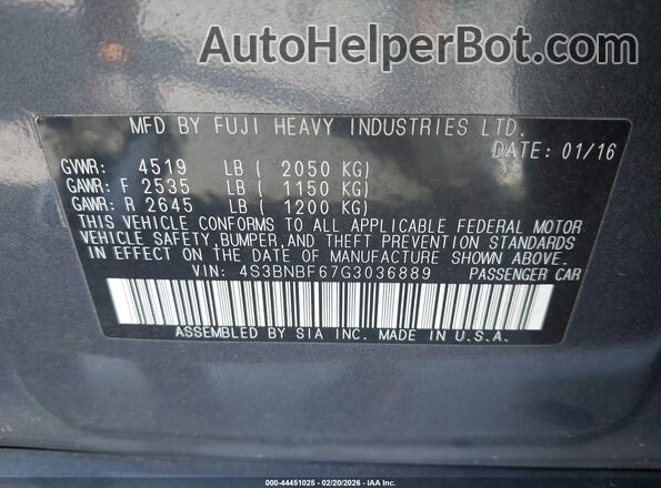 4S3BNBF67G3036889 2016 SUBARU LEGACY Серый Вид подкапотного пространства