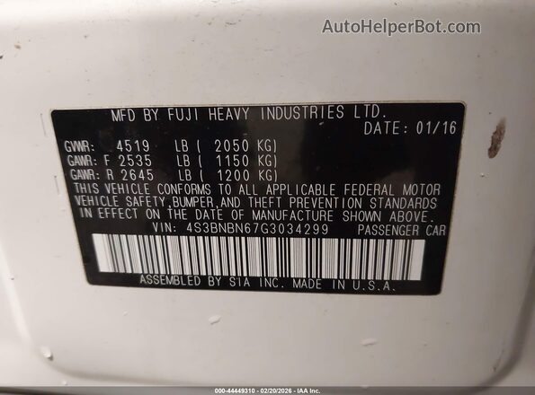 4S3BNBN67G3034299 2016 SUBARU LEGACY Белый Вид подкапотного пространства