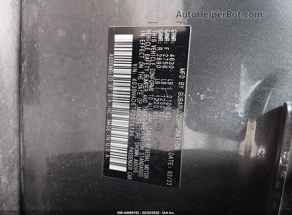 4S3BWAD67P3012196 2023 SUBARU LEGACY Gray Շարժիչի բաժամունքի տեսք