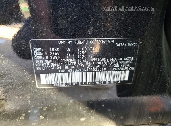 4S3BWAD68S3022258 2025 SUBARU LEGACY Черный Вид подкапотного пространства