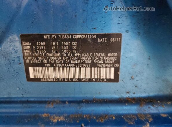 4S3GKAA60H3621637 2017 SUBARU IMPREZA Синий Вид подкапотного пространства