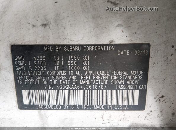4S3GKAA67J3618787 2018 SUBARU IMPREZA Белый Вид подкапотного пространства