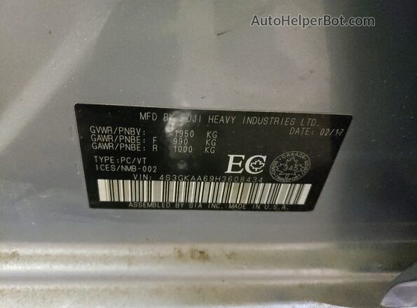 4S3GKAA69H3608434 2017 SUBARU IMPREZA Синий Вид задних сидений