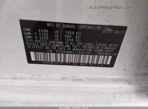 4S3GKAM62J3600130 2018 SUBARU IMPREZA Белый Вид подкапотного пространства