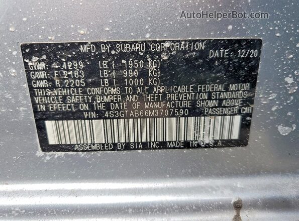 4S3GTAB66M3707590 2021 SUBARU IMPREZA Серебряный Вид подкапотного пространства