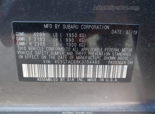 4S3GTAC68K3754485 2019 SUBARU IMPREZA Gray Vista del compartimento del motor