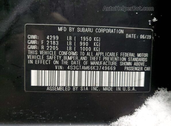 4S3GTAM66K3749669 2019 SUBARU IMPREZA Black Engine compartment view
