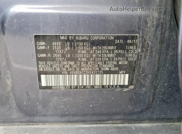 4S4BSACC2H3432125 2017 SUBARU OUTBACK Угольный Вид наклейки с VIN-кодом