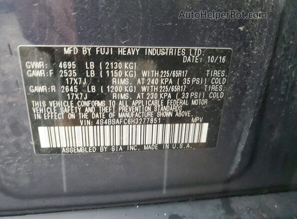 4S4BSAFC6H3277851 2017 SUBARU OUTBACK Серый Вид подкапотного пространства