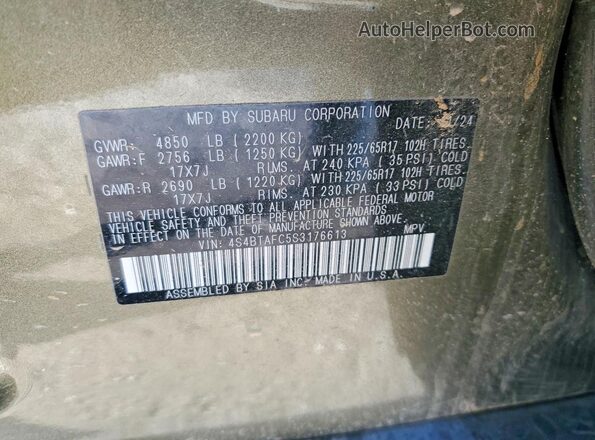 4S4BTAFC5S3176613 2025 SUBARU OUTBACK Зеленый Вид наклейки с VIN-кодом