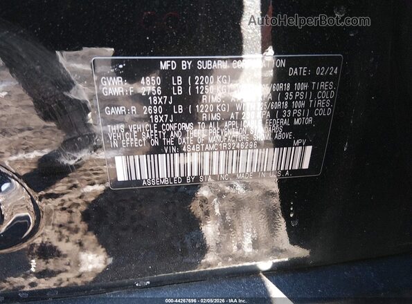 4S4BTAMC1R3246296 2024 SUBARU OUTBACK Black Вид підкапотного простору