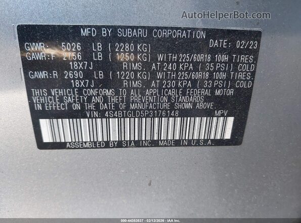 4S4BTGLD5P3176148 2023 SUBARU OUTBACK Серебряный Вид подкапотного пространства