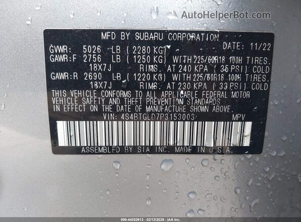4S4BTGLD7P3153003 2023 SUBARU OUTBACK Silver Շարժիչի բաժամունքի տեսք