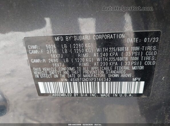 4S4BTGNDXP3166342 2023 SUBARU OUTBACK Gray Vista del compartimento del motor