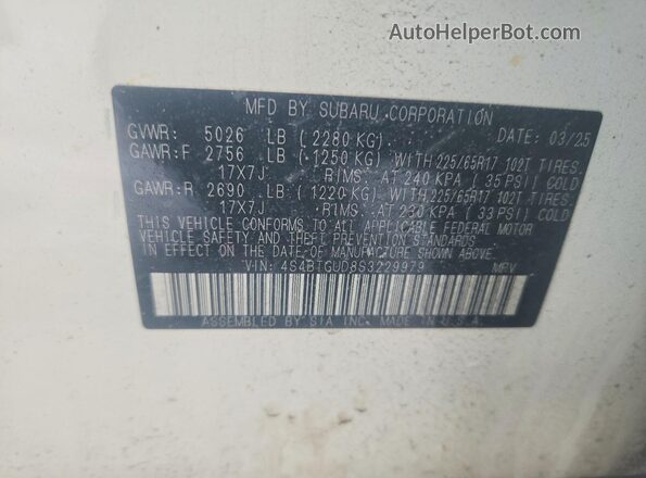 4S4BTGUD8S3229979 2025 SUBARU OUTBACK Белый Вид подкапотного пространства