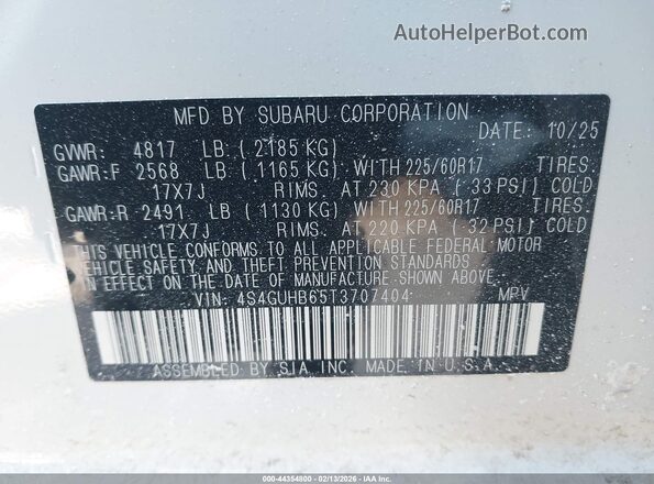 4S4GUHB65T3707404 2026 SUBARU CROSSTREK Белый Вид подкапотного пространства