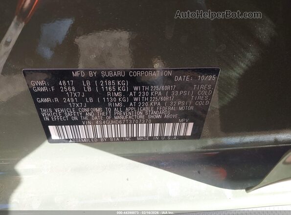 4S4GUHD67T3707370 2026 SUBARU CROSSTREK Зеленый Вид подкапотного пространства