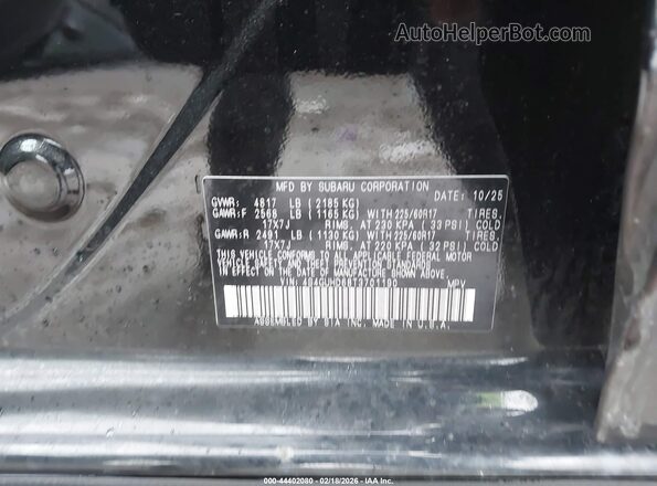 4S4GUHD68T3701190 2026 SUBARU CROSSTREK Черный Вид подкапотного пространства