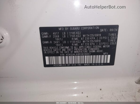 4S4GUHL68R3828807 2024 SUBARU CROSSTREK Белый Вид подкапотного пространства