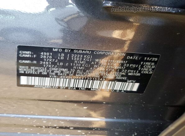 4S4SLDA64T3015349 2026 SUBARU FORESTER Серый Вид наклейки с VIN-кодом