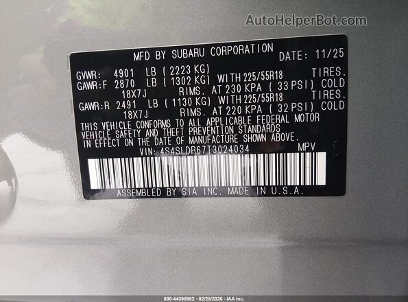 4S4SLDR67T3024034 2026 SUBARU FORESTER Серый Вид подкапотного пространства