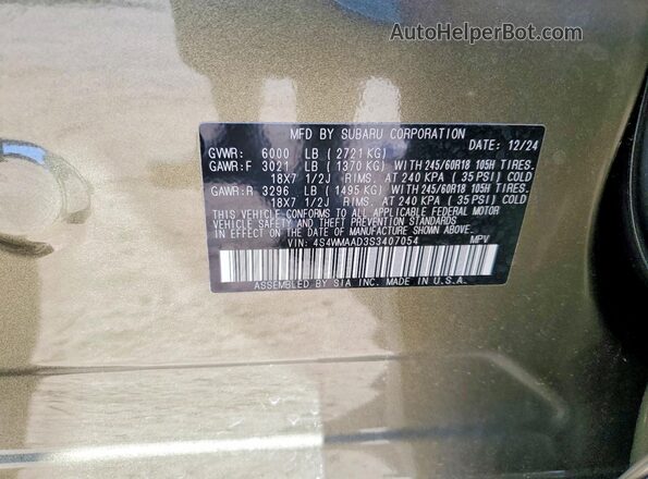 4S4WMAAD3S3407054 2025 SUBARU ASCENT Green Widok naklejki z numerem VIN