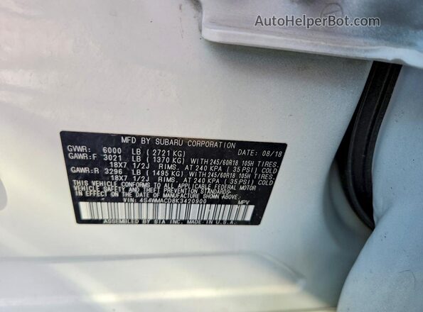 4S4WMACD8K3420900 2019 SUBARU ASCENT Белый Вид наклейки с VIN-кодом