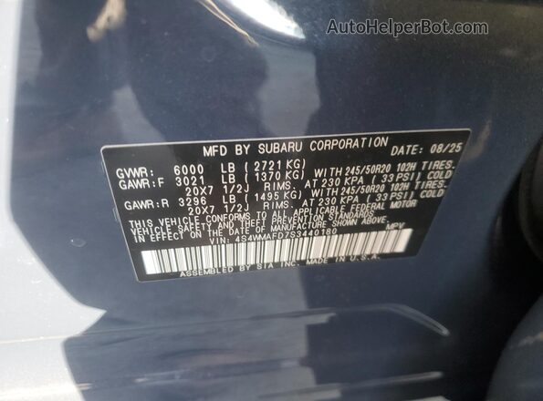 4S4WMAFD7S3440180 2025 SUBARU ASCENT Blue Widok naklejki z numerem VIN