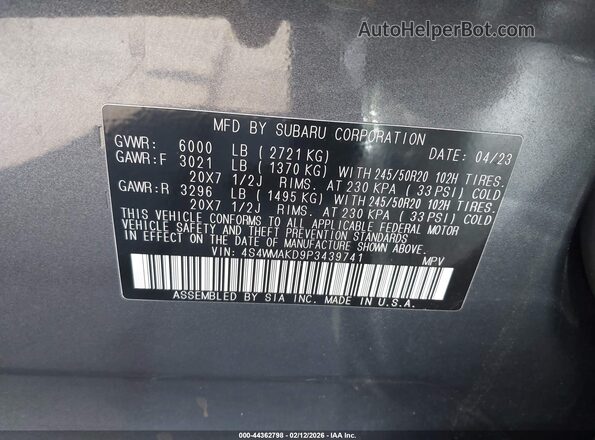 4S4WMAKD9P3439741 2023 SUBARU ASCENT Серый Вид подкапотного пространства