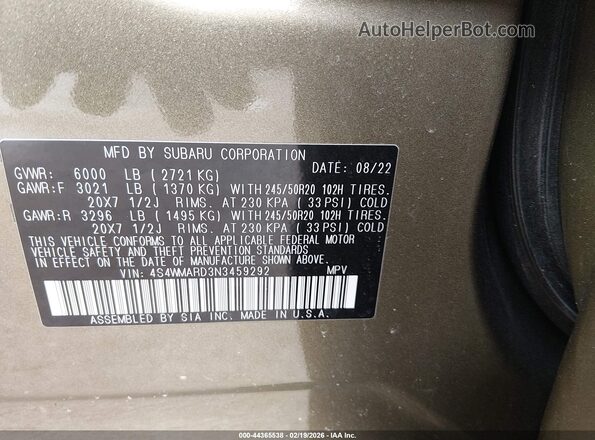 4S4WMARD3N3459292 2022 SUBARU ASCENT Green Vista del compartimento del motor