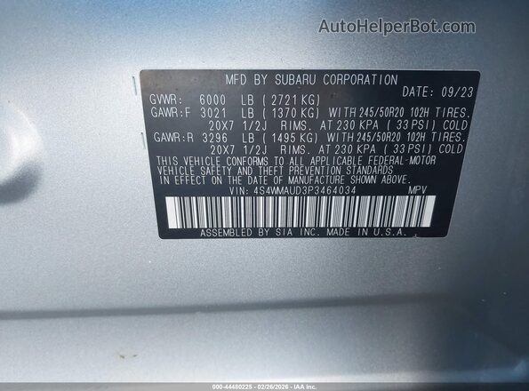 4S4WMAUD3P3464034 2023 SUBARU ASCENT Silver ძრავის განყოფილების ხედი