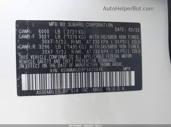 4S4WMAUD9P3420846 2023 SUBARU ASCENT Белый Вид подкапотного пространства