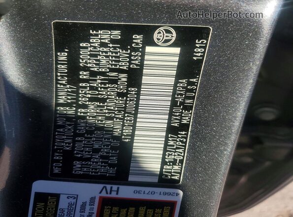 4T1BD1EB7JU063048 2018 TOYOTA AVALON Угольный Вид наклейки с VIN-кодом