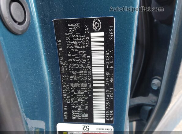 4T1DAACK1SU607470 2025 TOYOTA CAMRY Blue Вид підкапотного простору