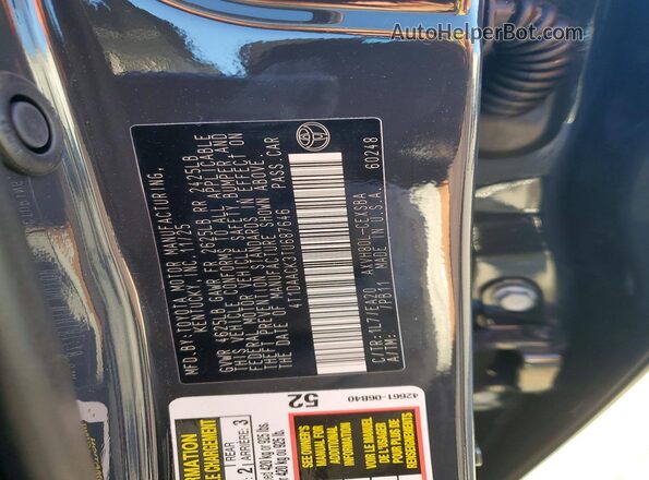 4T1DAACK3TU687646 2026 TOYOTA CAMRY Серый Вид наклейки с VIN-кодом