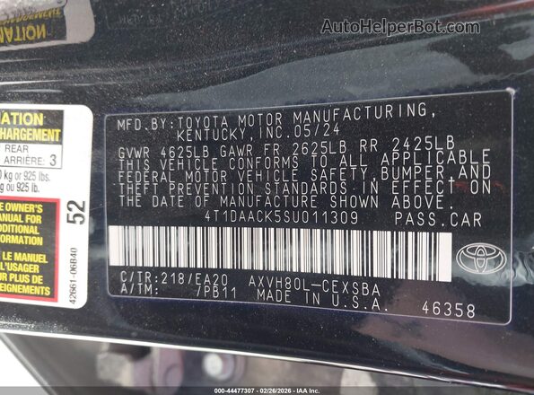 4T1DAACK5SU011309 2025 TOYOTA CAMRY Black ძრავის განყოფილების ხედი