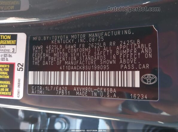 4T1DAACK8SU199095 2025 TOYOTA CAMRY Gray Engine compartment view